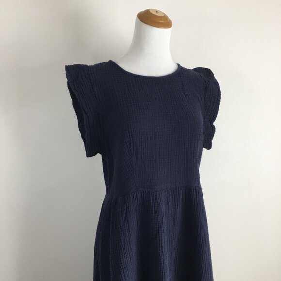 C&C CALIFORNIA Dark Blue Textured Ruffle Sleeve & Hem Midi Dress - Picture 7 of 9